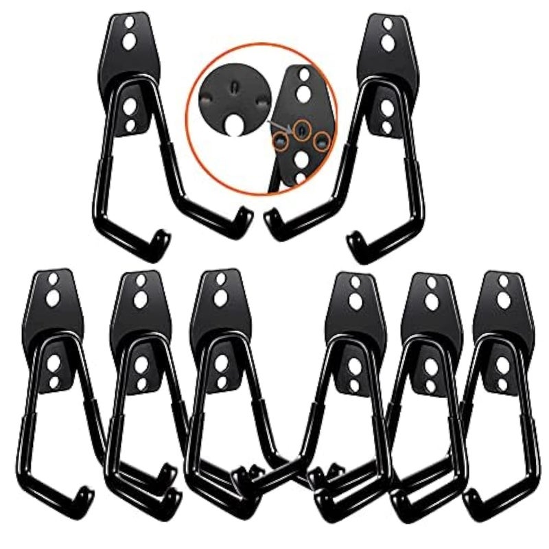 3H Heavy Duty Garage Hooks [8 Pack] - 3-Round Welding Tech Holds 22lbs More - Thickened Steel Wall Mount for Ladders, Tools & Storage - Rustproof Utility Hardware - Image 1